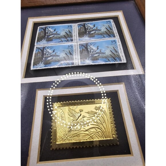 1992 Ducks Unlimited 5$ Stamps With Gold Stamp In Original Frame 8x10 Frame - Picture 3 of 11